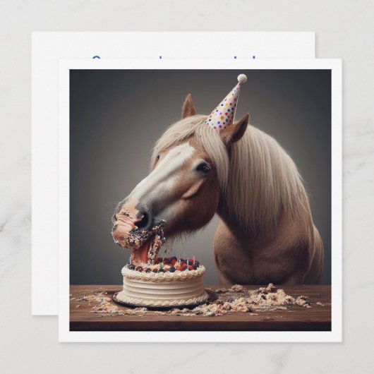 馬祝の誕生日とケーキと帽子 招待状 (正面/裏面)