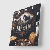 馬素朴と納屋を特徴とするファームサイン スクエア壁時計 (傾斜)