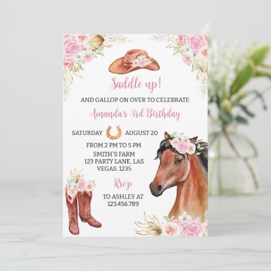 馬素朴フローラ誕生日招待状 招待状 (スタンド正面)