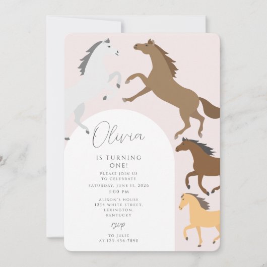 馬素朴女性のカーボーイピンクバースデーパーティー 招待状 (正面)