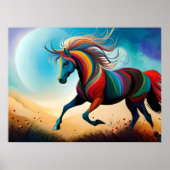 馬絵画のカラフル走が照明した月夜 ポスター (正面)