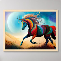 馬絵画のカラフル走が照明した月夜