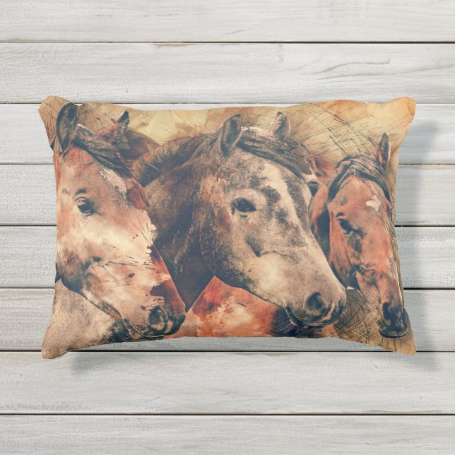 馬芸術的水色の絵画装飾 アウトドアクッション (正面)