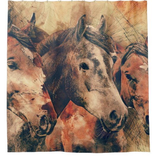 馬芸術的水色の絵画装飾 シャワーカーテン (正面)