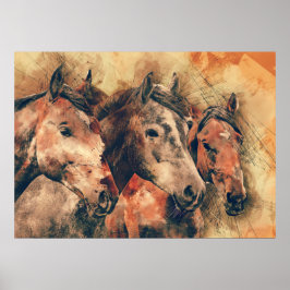 馬芸術的水色の絵画装飾 ポスター