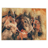 馬芸術的水色の絵画装飾 ラージペーパーバッグ (裏面)