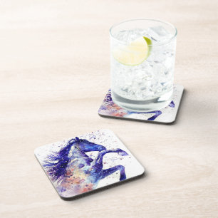 馬芸術的水色（ばちゃばちゃ）跳ねる絵画ズブルー コースター