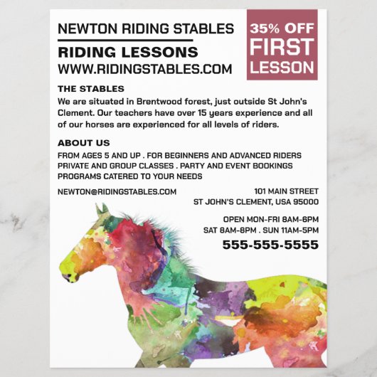 馬芸術的馬、乗馬インストラクター、アカデミー チラシ (正面)