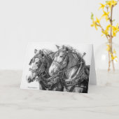 馬荷車を引くスケッチグリーティングカード カード (黄色い花)