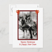 馬荷車を引く団、メリークリスマス、HNY葉書 シーズンポストカード (正面/裏面)