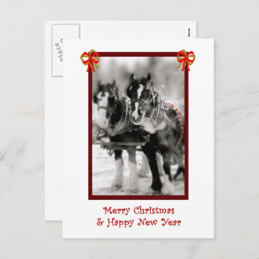 馬荷車を引く団、メリークリスマス、HNY葉書 シーズンポストカード (正面/裏面)