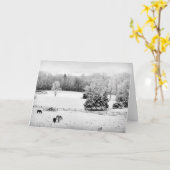 馬落ちた牧場の新雪 カード (黄色い花)