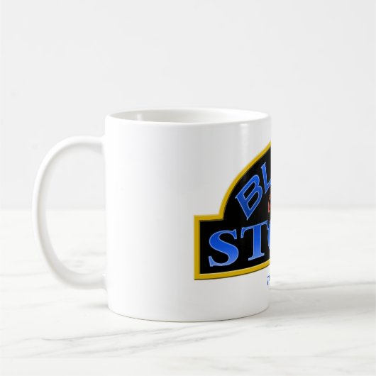 馬蝿の幼虫が付いているSTOOPのコーヒー・マグの青は署名します コーヒーマグカップ (左)