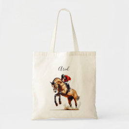 馬術でジャンプする馬と乗り手 トートバッグ