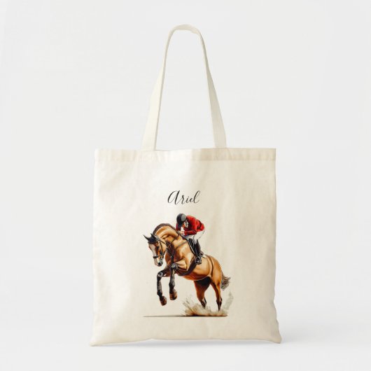 馬術でジャンプする馬と乗り手 トートバッグ (正面)