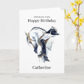 馬術のドレッサージュ　パーソナライズされた誕生日カード カード (黄色い花)