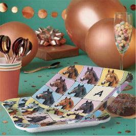 馬術をテーマにしたパーティーモノグラムの馬 ペーパープレート