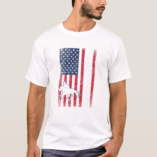 馬術アメリカ合衆国国旗の乗馬の丘 Tシャツ (正面)