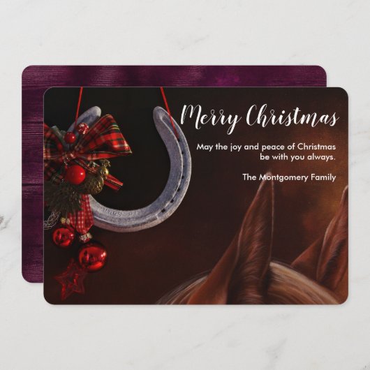 馬術クリスマスぶら下がったの馬蹄写真 シーズンカード (正面/裏面)