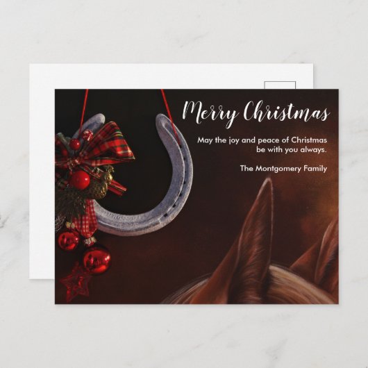 馬術クリスマスぶら下がったの馬蹄写真 シーズンポストカード (正面/裏面)