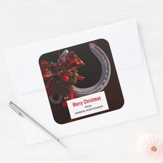 馬術クリスマスぶら下がったの馬蹄写真 スクエアシール (封筒)