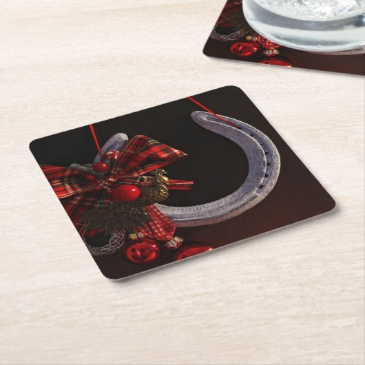 馬術クリスマスぶら下がったの馬蹄写真 スクエアペーパーコースター (アングル)