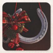 馬術クリスマスぶら下がったの馬蹄写真 スクエアペーパーコースター (正面)
