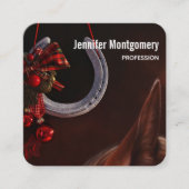 馬術クリスマスぶら下がったの馬蹄写真 スクエア名刺 (正面)