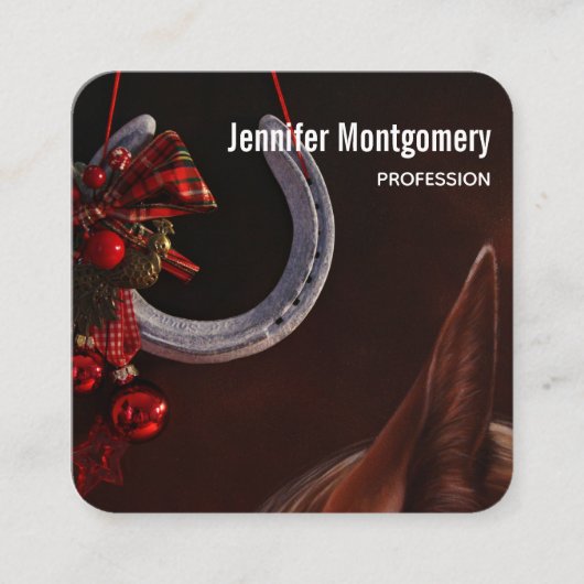 馬術クリスマスぶら下がったの馬蹄写真 スクエア名刺 (正面)