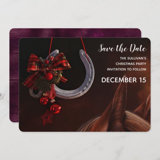 馬術クリスマスぶら下がったの馬蹄写真 セーブザデート (正面/裏面)