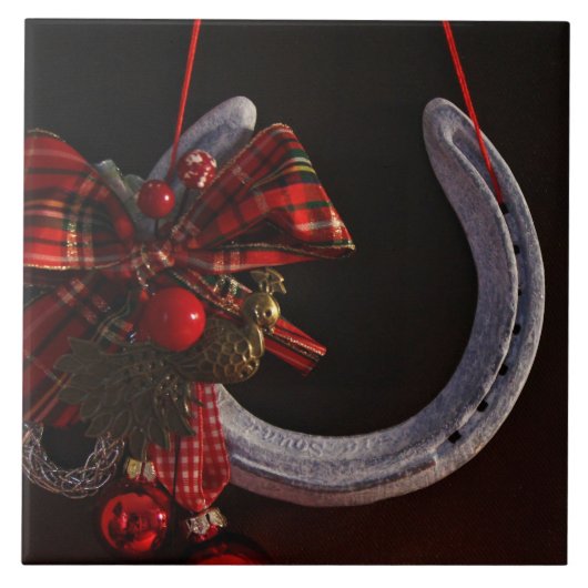 馬術クリスマスぶら下がったの馬蹄写真 タイル (正面)