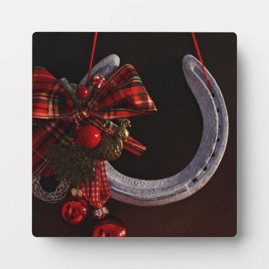 馬術クリスマスぶら下がったの馬蹄写真 フォトプラーク (正面)