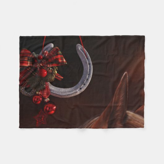 馬術クリスマスぶら下がったの馬蹄写真 フリースブランケット (正面(横))