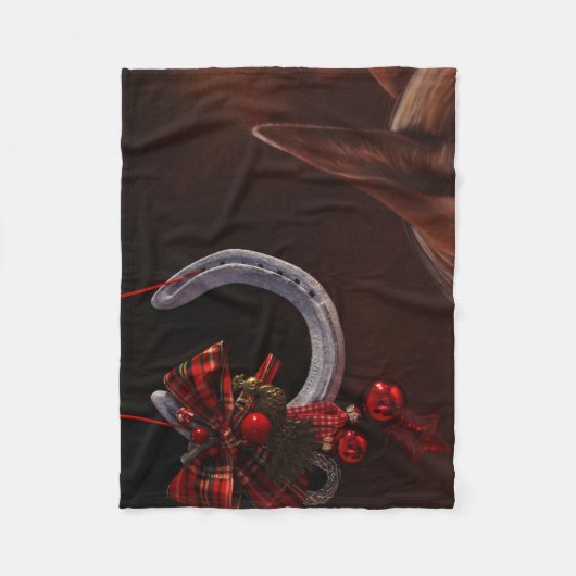 馬術クリスマスぶら下がったの馬蹄写真 フリースブランケット (正面)