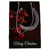 馬術クリスマスぶら下がったの馬蹄写真 ミディアムペーパーバッグ (正面)