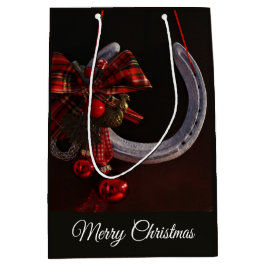 馬術クリスマスぶら下がったの馬蹄写真 ミディアムペーパーバッグ