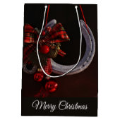 馬術クリスマスぶら下がったの馬蹄写真 ミディアムペーパーバッグ (裏面)