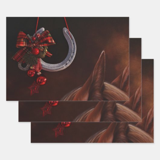 馬術クリスマスぶら下がったの馬蹄写真 ラッピングペーパーシート (セット)