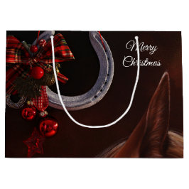馬術クリスマスぶら下がったの馬蹄写真 ラージペーパーバッグ