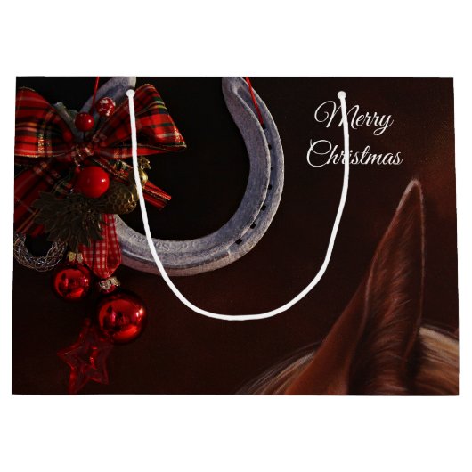 馬術クリスマスぶら下がったの馬蹄写真 ラージペーパーバッグ (正面)