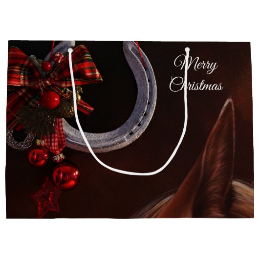 馬術クリスマスぶら下がったの馬蹄写真 ラージペーパーバッグ (裏面)