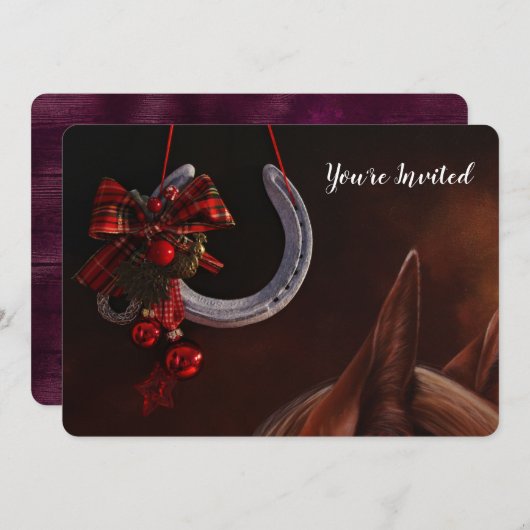 馬術クリスマスぶら下がったの馬蹄写真 招待状 (正面/裏面)