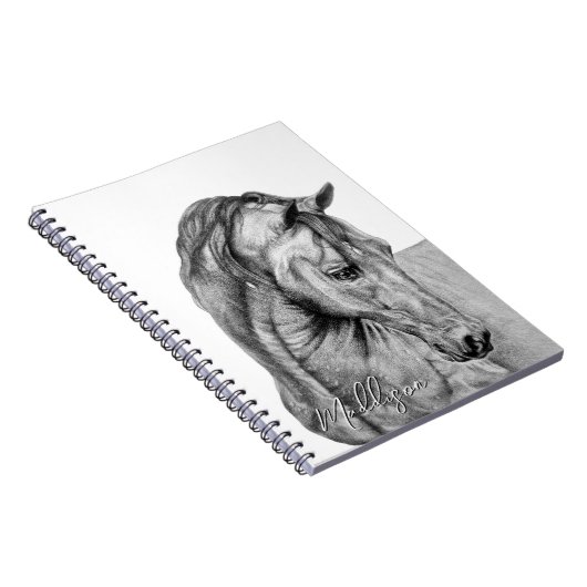 馬術グラフィック鉛筆スケッチ白黒 ノートブック (右側)