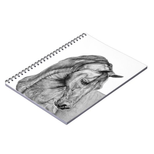 馬術グラフィック鉛筆スケッチ白黒 ノートブック (左側)