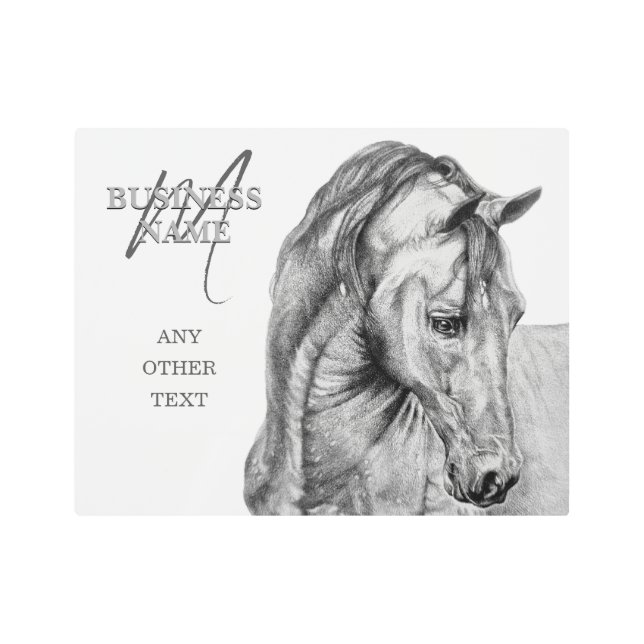 馬術グラフィック鉛筆スケッチ白黒 メタルプリント (正面)