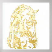 馬術グラフィック鉛筆スケッチ金ゴールド芸術 箔ポスター (正面)