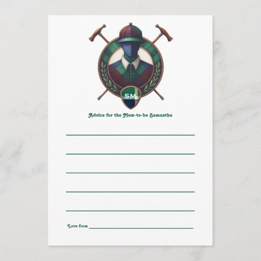 馬術テーマ名門私立校風のポロベビーシャワー アドバイスカード (正面)