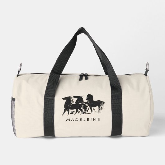 馬術パーソナライズされた馬の絵を描名前をカスタムする ダッフルバッグ (裏面)