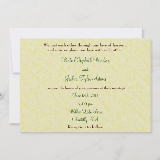 馬術フォーマル結婚式招待状馬の愛 招待状 (裏面)
