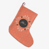 馬術モノグラムのラッキー馬蹄型 ラージクリスマスストッキング (正面 (吊り時))